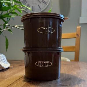 Vintage Tupperware Stackable Tea & Coffee Storage Canisters - Brown